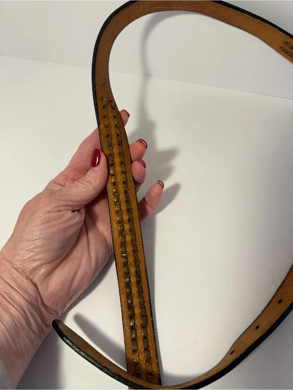 RM Mexico Vintage Black Hand-Laced Braided Leather Belt Strap Sz 36